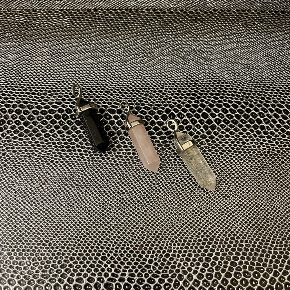 Triple Crystal Point Pendant Trio - Black, Rose, Clear